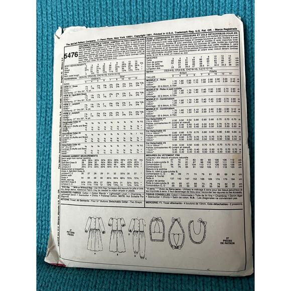 MacCalls 5477 pattern girls Jumpsuit dress oversized sailor collar size 10 12 14 - Picture 3 of 6